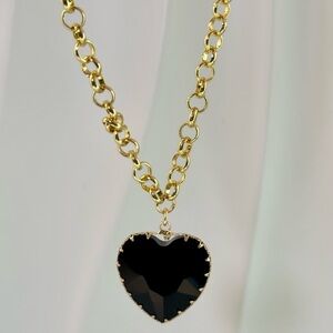 Gold Chain Necklace with Black Heart Pendant